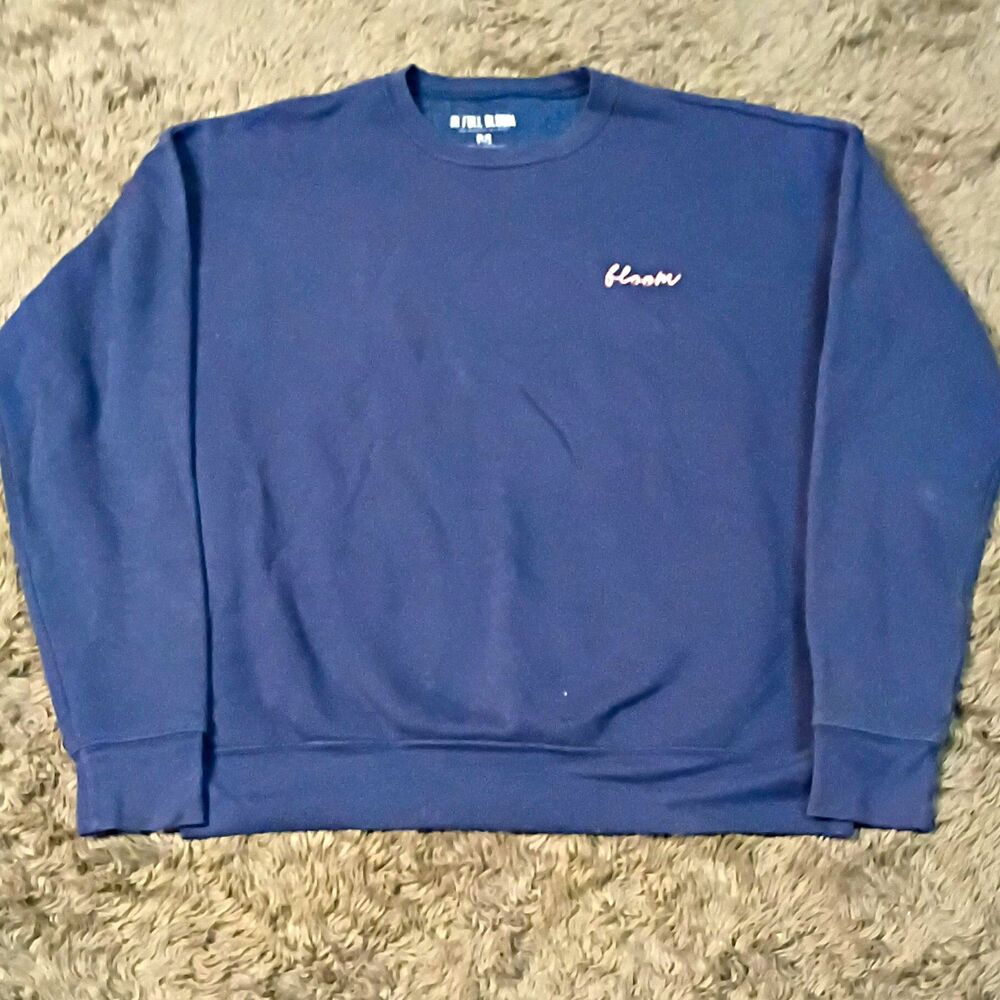 In Full Bloom Men M Navy Fleece Solid Crew Neck Long Sleeve Pullover Sweatshirt